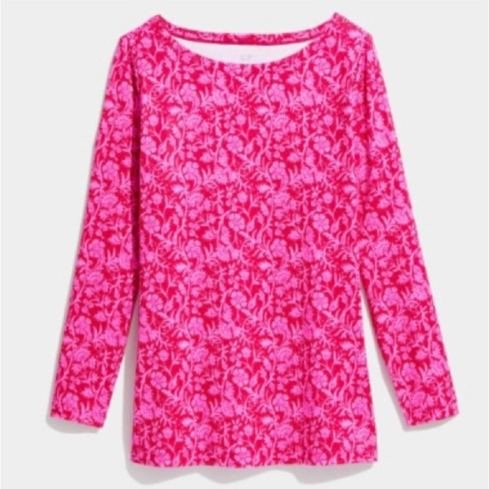 Vineyard Vines Pink Red/Fuchsia Printed Sankaty Boatneck Simple Tee Size Medium